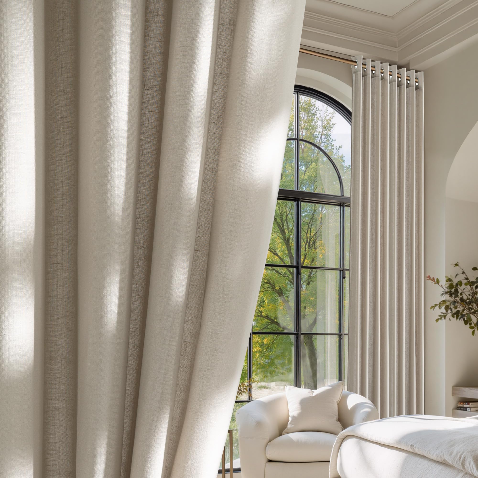 Photo 1 of NICETOWN Cocoa Cream Linen Curtains for Living Room, Grommet Thick Flax Semi Sheer Window Treatments Privacy Assured with Light Filtering Drapes for Bedroom, W55 x L96, 2 Panels