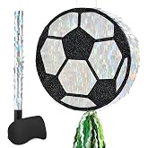 WERNNSAI Soccer Ball Pi&ntilde;ata, Soccer Birthday Party Decorations Pi&ntilde;ata | with Blindfold Bat for Kids, Sports Themed Birthday Party Supplies, Mirror Roller Skating Pull String