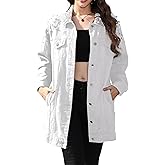 YPCT Women's Long Sleeve Button Down Pearl Jean Jacket Boyfriend Long Denim Coat