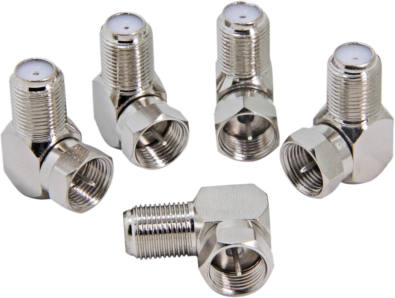 90 Degree Coaxial Connector, 5Pack F Type Right Angle Male to Female