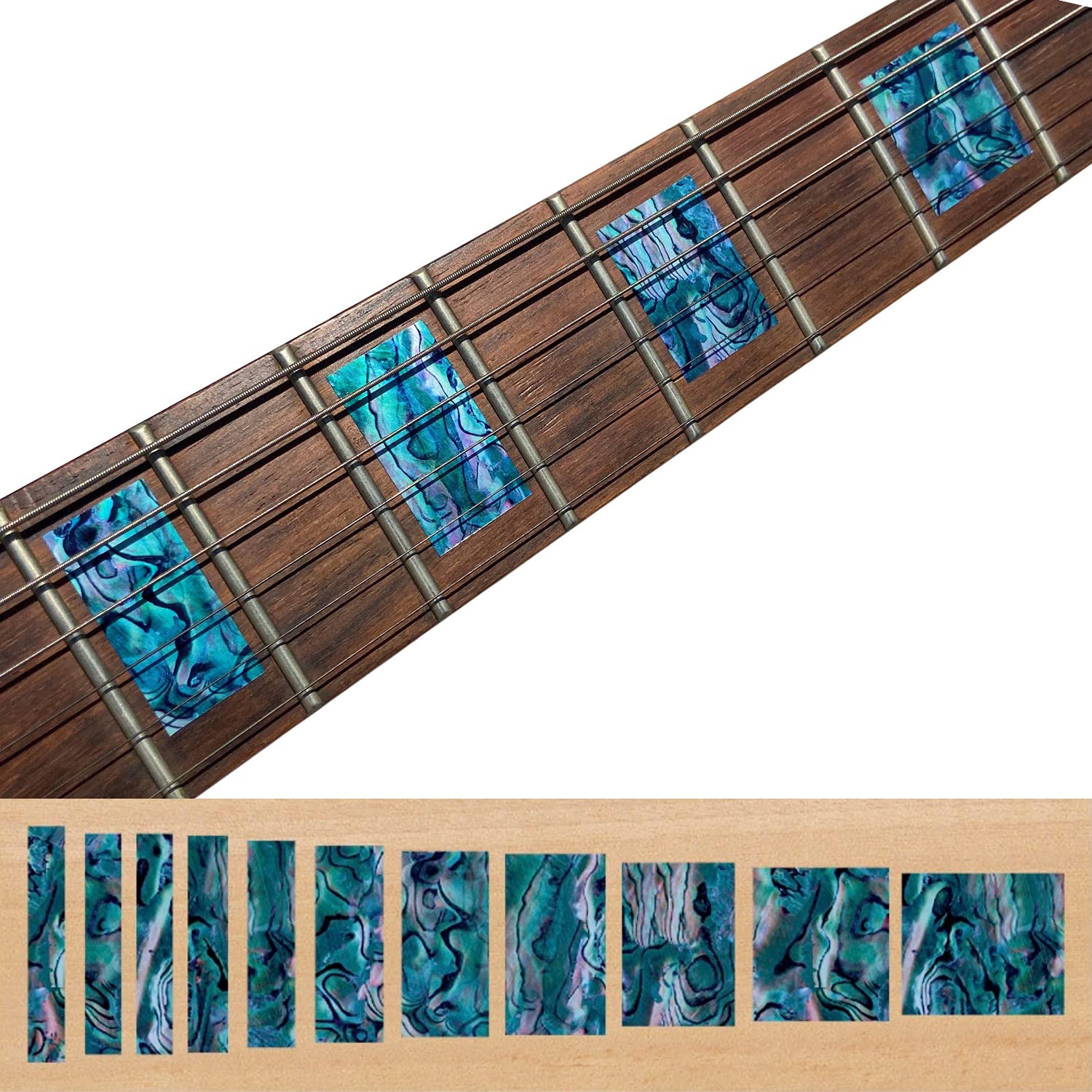 Inlay Sticker Fret Markers for Guitars & Bass - LP/SG Blocks - Abalone Blue, F-005BL-BL