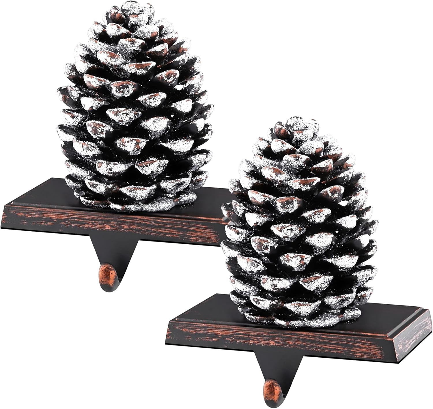Ornament Hooks - MCEAST 2 Pack Christmas Stocking Holders Pinecone with Snowflake Christmas Stocking Hangers Clips Mantle Hooks for Christmas Decoration