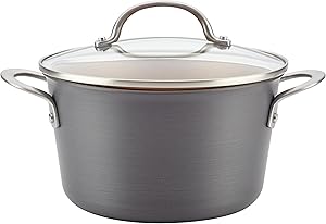 Ayesha Curry 80262 Home Collection Hard Anodized Nonstick Sauce Pan/Saucepan with Lid, 4.5 Quart, Gray