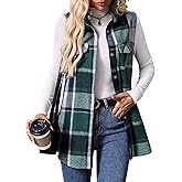 ZILIN Women's Flannel Plaid Vest Button Down Sleeveless Shacket Shirt Jacket