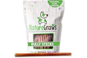 Nature Gnaws Large Bully Sticks for Dogs 11-12" (5 Count) - Thick Long Lasting for Aggressive Chewers and Large Dogs - Natural Beef Dog Chew Bones