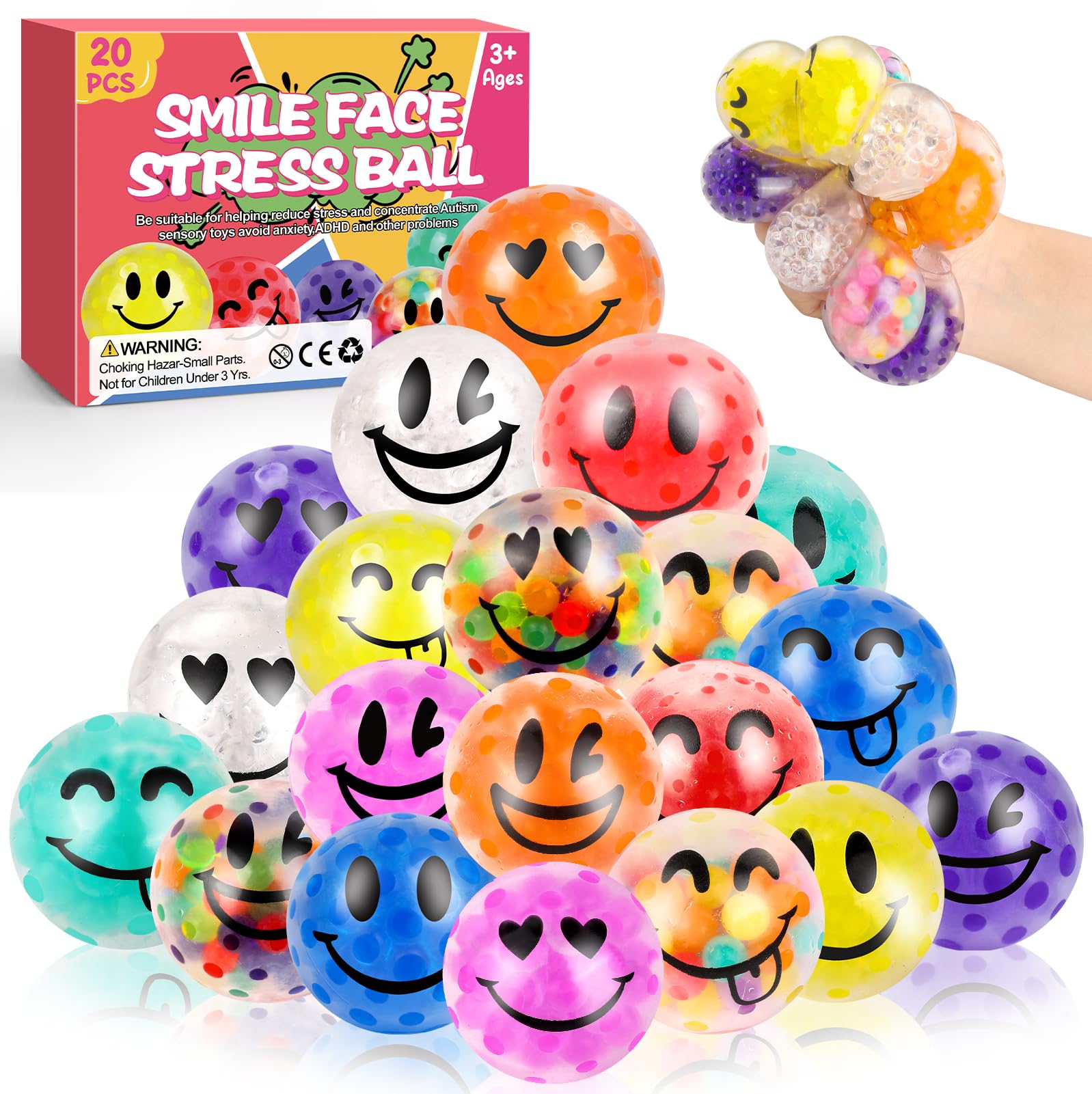 Photo 1 of 20Pack Fidget Stress Balls for Adults, Bulk Squishy Balls Set, Stress Relief Squeeze Ball for Birthday Gifts, Goodie Bag Stuffers