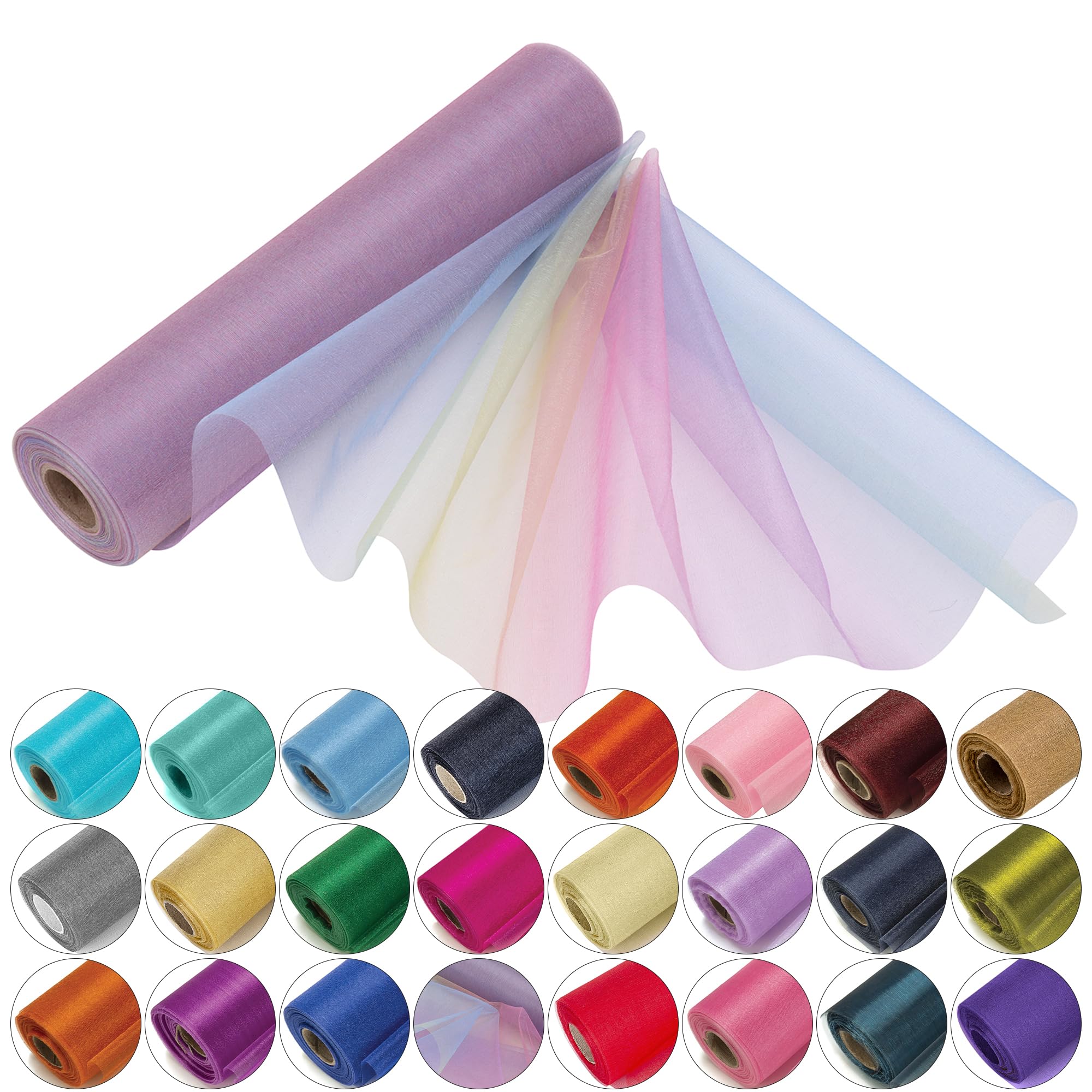 29cm x 25m Roll of Organza Sheer Fabric - Elegant Decorative Cloth for Wedding Chair Bows, Table Runners, Party Favours - Crafting Supplies for Ribbons, Dress Accents,and Bags, Rainbow — image 1