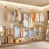 ULIFHOME M8 Wall Mount Clothes Rack, Expandable Closet Racks, Gold | 6 Adjustable Hanging Rods, Suit 5.7-10.1 ft. Space, Can Be L-Shaped Closet System, Hold 900 lbs