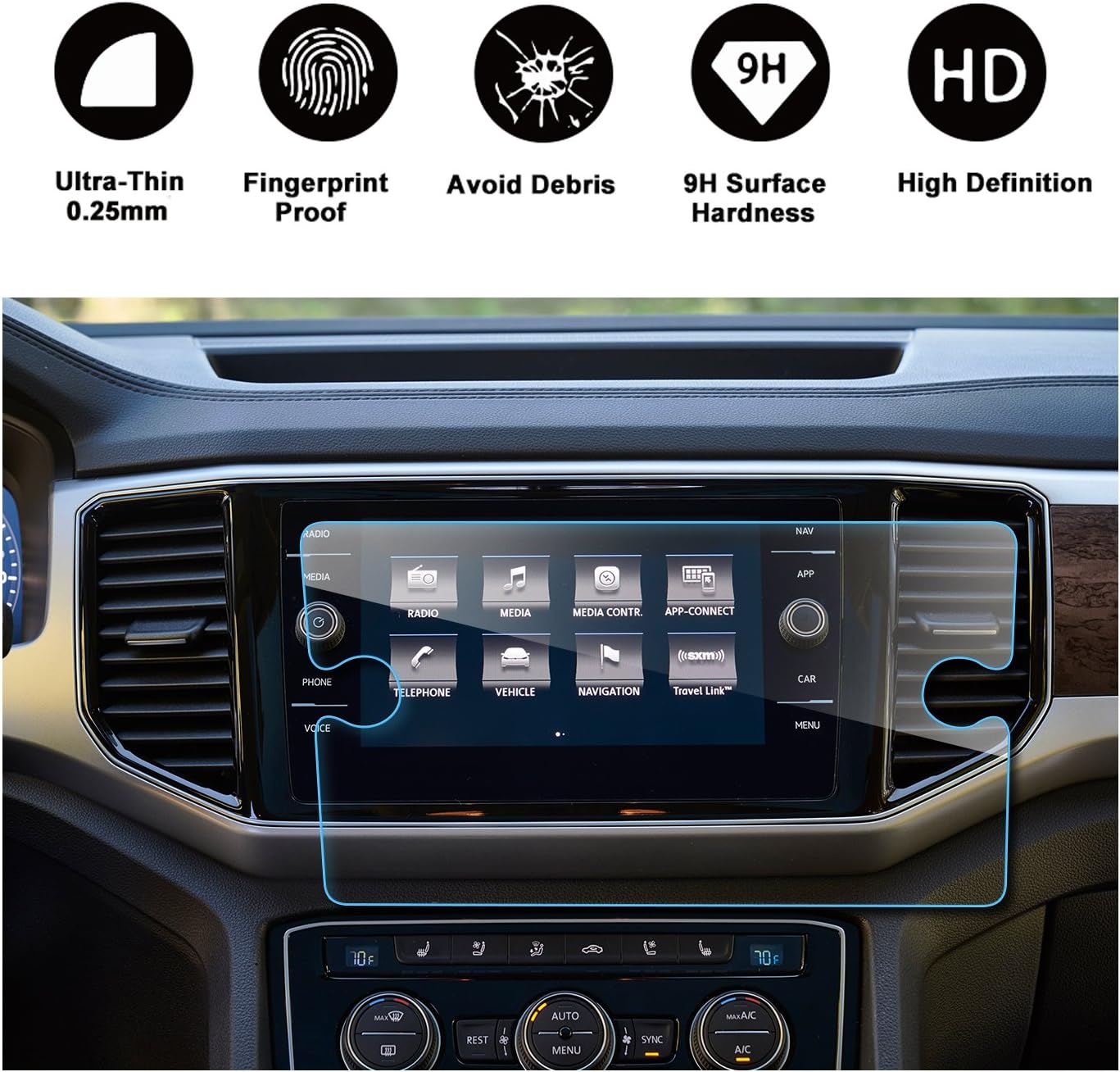 2018 Volkswagen VW Atlas Discover Media Touch Screen Car Display Navigation Screen Protector, RUIYA HD Clear TEMPERED GLASS Car In-Dash Screen Protective Film (8-Inch)