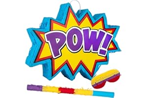 ArtCreativity Pow Superhero Piñata – Pow Pinata for Kids with Blindfold & Stick – Easy-to-Fill Piñata for Birthday Party, Sup