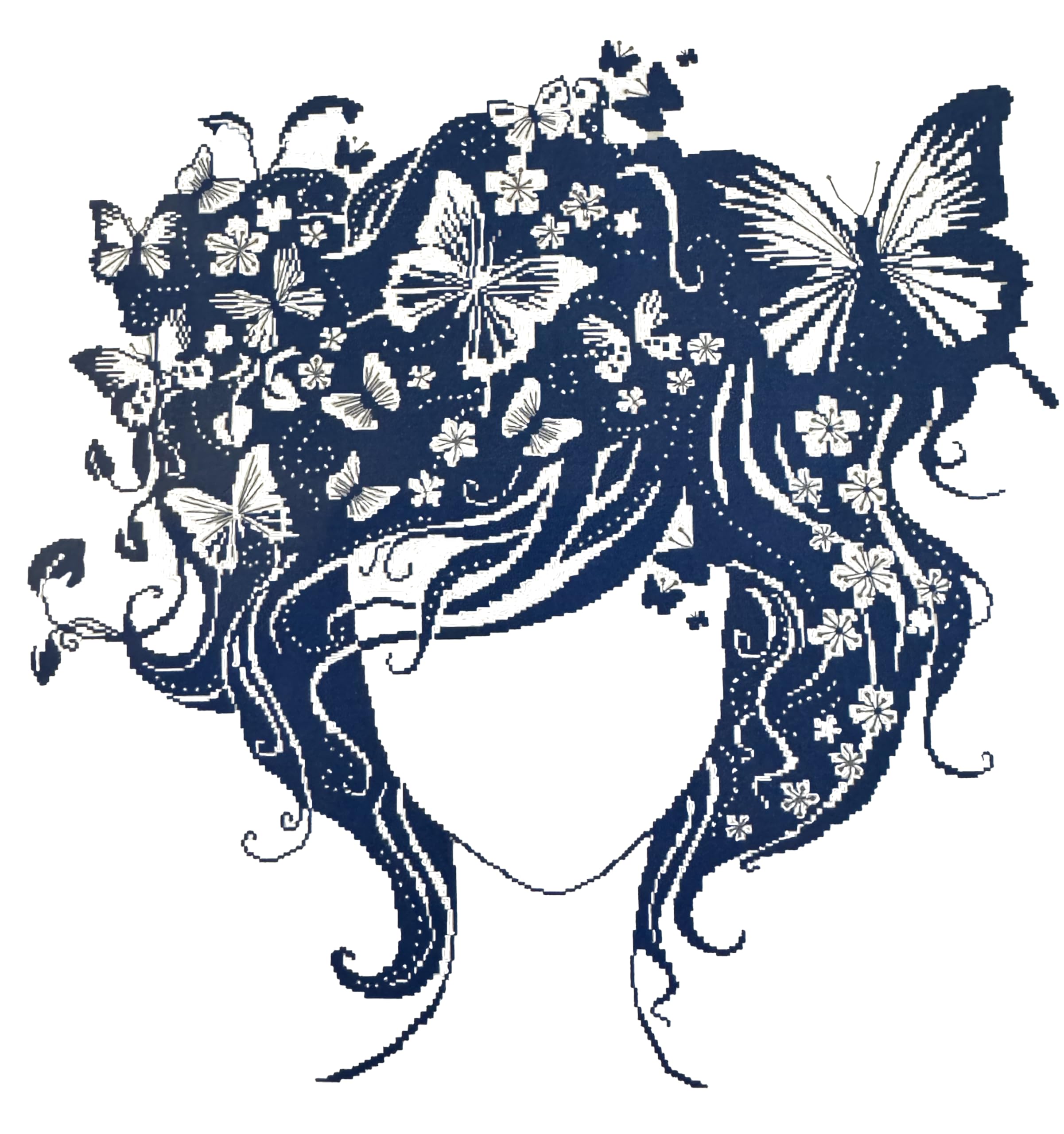 Blue Butterfly Girl - Cross Stitch Kit - 44 x 43 cm - Single Blue Colour - 14 cn AIDA Fabric