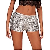 SHENHE Women's Sparkly Sequin Shorts Sexy Low Rise Y2k Glitter Rave Micro Shorts Hot Pants