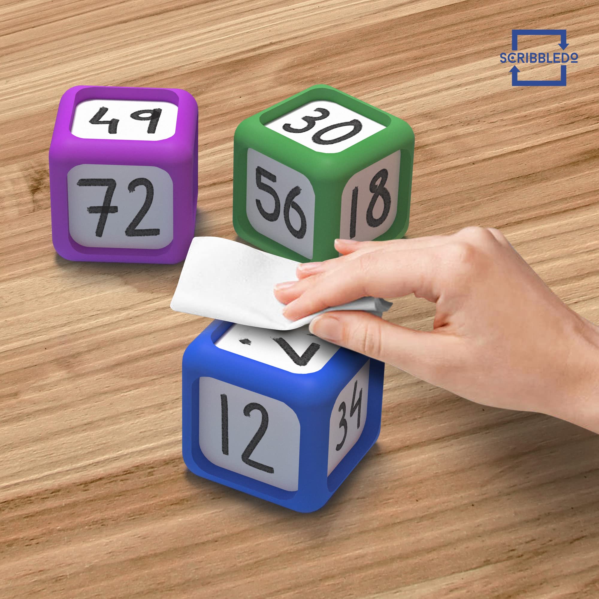 Scribbledo Dry Erase Dice Set of 4-2x2 inches Multipurpose Colorful Write On Wipe Off Dry Erase Blocks Blank Pocket Dice to Draw Letters Numbers and Much More Educational Classroom Supplies for Kids