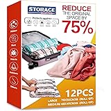 12 Compression Bags, Travel Space Saver Bags for Clothes, Roll-Up Bags no Pump Needed (12-Travel)