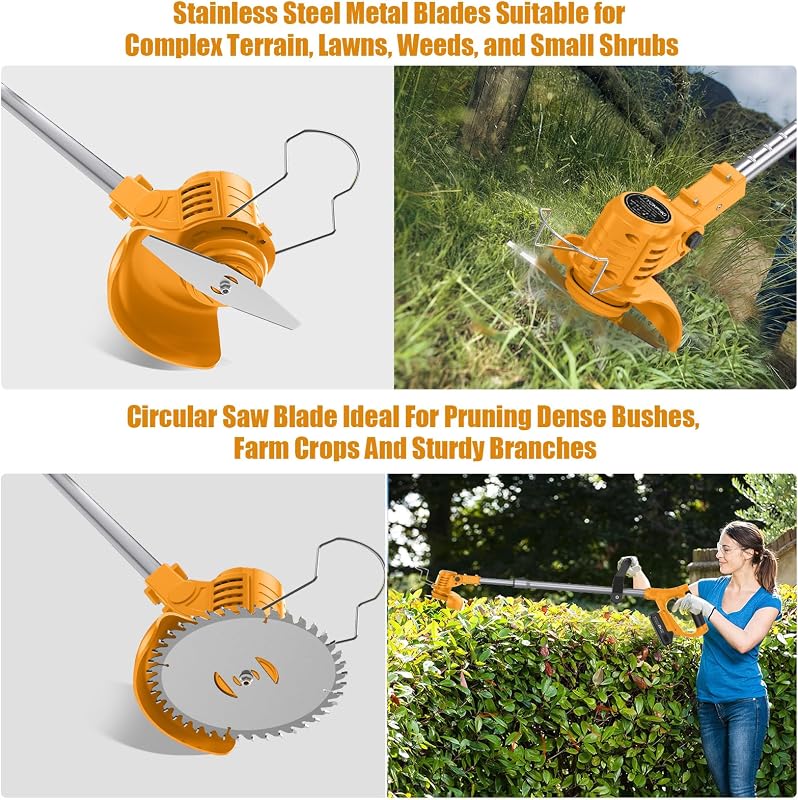 Débroussailleuse Electrique sans Fil 21V, Coupe Bordure sans Fil avec Batterie 2.0 Ah*2 et 2 Types de Lames, Poignée Réglable, Debrouissalleuses Batterie pour la Coupe de Jardin, Pelouses