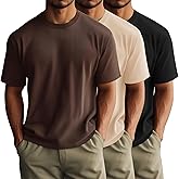Huukeay 3 Pack Men's T-Shirts Crewneck Short Sleeve Shirts Ribbed Knit Tees Dressy Casual Tops