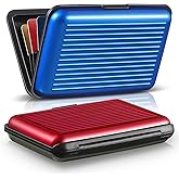 BBTO 2 Pack Slim Rfid Blocking Aluminum Credit Card Holders,Red, Blue | Slim Pocket Size Durable Metal Cases Aluminum Business Box 6 Slots ID Organization Lightweight Everyday Carry for Women Men