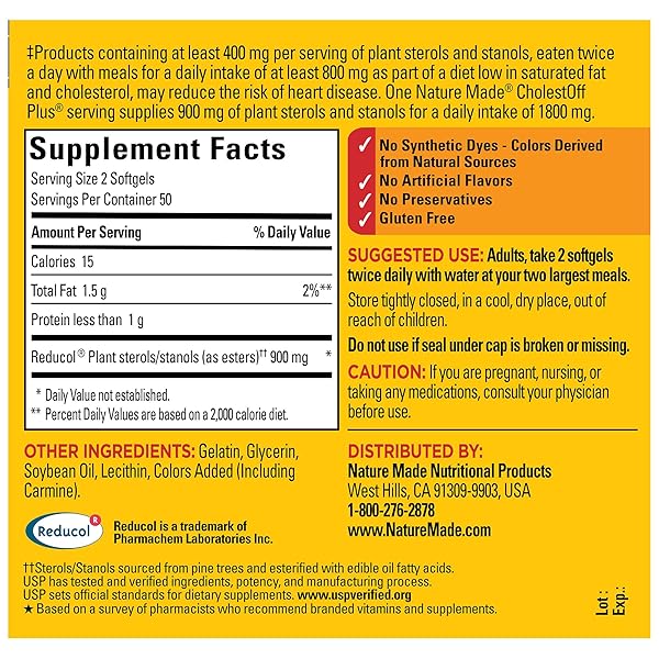NATURE MADE CHOLESTOFF PLUS, DIETARY SUPPLEMENT FOR HEART HEALTH SUPPORT, 100 SOFTGELS, 25 DAY SUPPLY