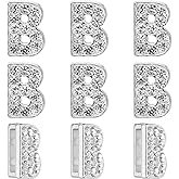 PATIKIL 30pcs Letter Charm, Rhinestone Letter B Charm Crystal Alphabet Slide Wristbands Pendant for Jewelry Making Leather Collar Necklace, Silvery, 14mm