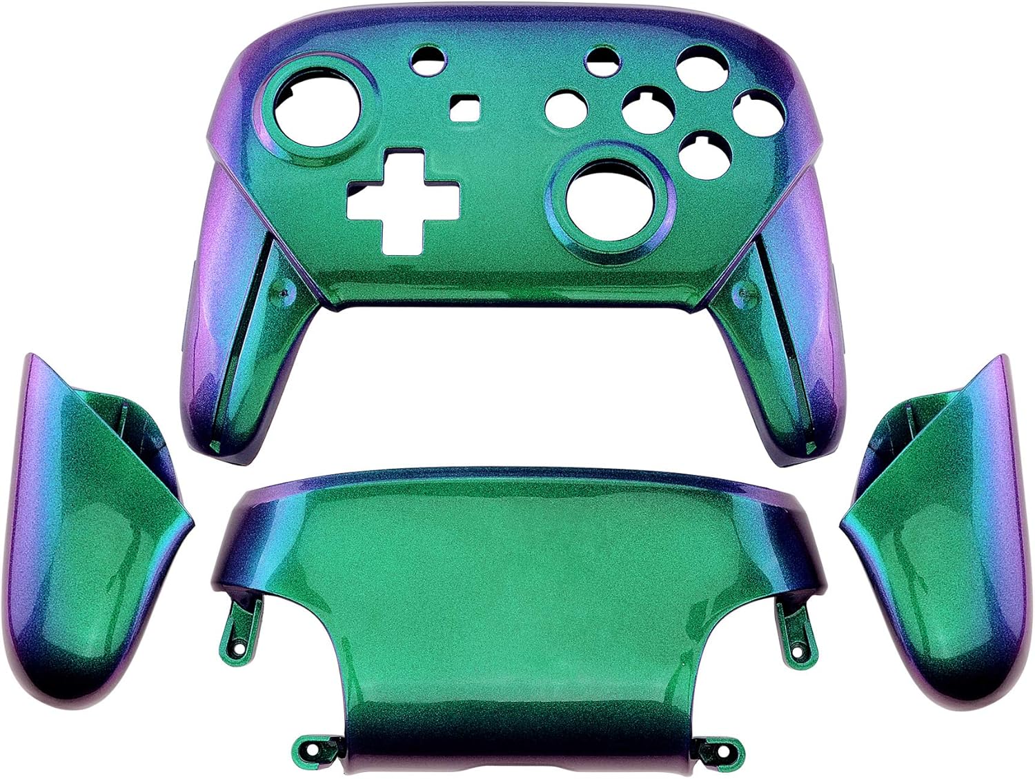 eXtremeRate Chameleon Faceplate Backplate Handles for Nintendo Switch Pro Controller, Green Purple DIY Replacement Grip Housing Shell Cover for Nintendo Switch Pro - Controller NOT Included: Computers & Accessories