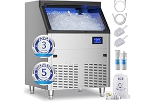 Coolake Commercial Ice Maker Machine 320lbs/24H with 120lbs Storage, Stainless Steel Under Counter Freestanding Ice Maker, Water Filter Reduce Scale up to 99% for Home Bar Restaurant, ETL Approval