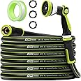 HoseTough Heavy Duty Garden Hose 50ft x 5/8” – Flexible Water Hose, Leak-Proof, Lightweight Hybrid Hose with Swivel Handle & 10 Function Spray Nozzle – Durable Outdoor Hose, Kink Free