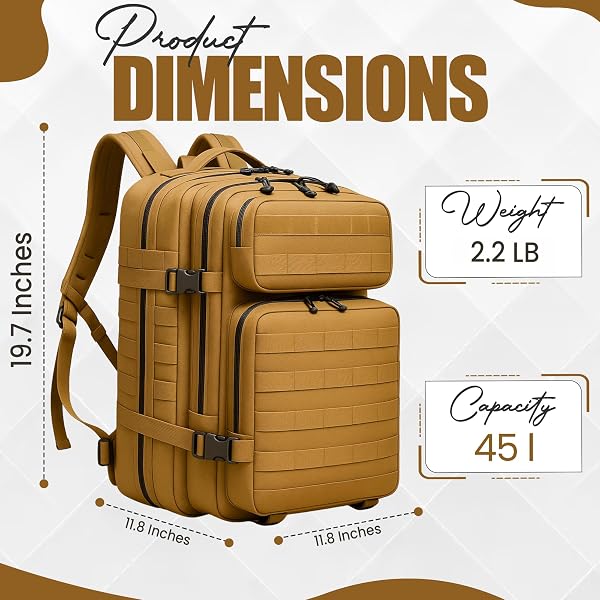 ADVANCAMP 45L MILITARY TACTICAL BACKPACK LARGE DAY PACK FOR MEN – MOLLE RUCKING ASSAULT RUCKSACK, HEAVY-DUTY WATER-RESISTANT BAG FOR HIKING, GYM, TRAVEL & OUTDOOR ADVENTURES – KHAKI