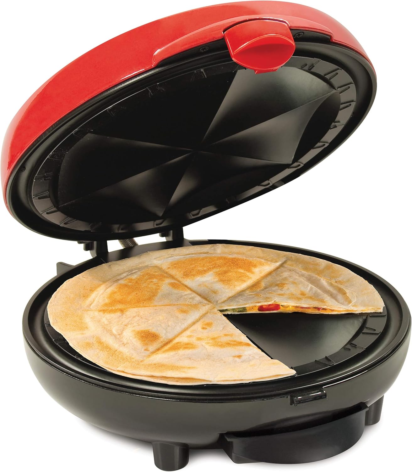 Nostalgia EQM8 6-Wedge Electric Quesadilla Maker with with Extra Stuffing Latch, Red