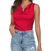 Wantschun Women's Cowl Neck Camisole Silk Satin Adjustable Spaghetti Strap Tank Top Cami Blouse S-3XL