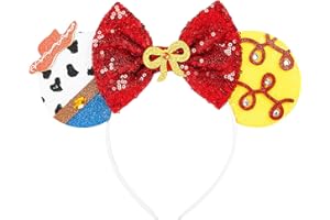 HAMUTH Mouse Ear Headband, Sequin Bow Mouse Ears for Boys Girls Adult, Jessie Decorations for Party Trip Parks Cosplay Costume Accessories