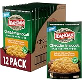 Idahoan Cheddar Broccoli Instant Mashed Potatoes | 4oz - Pack of 12 | Real Idaho Potatoes, Cheddar Cheese and Broccoli | Rich and Creamy | Gluten-Free | Easy to Prepare Side Dish or Dinner Meal