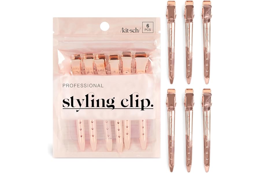 Kitsch Professional Alligator Clips for Hair Styling – 3.5″ Aluminum Hair Sectioning Clips for Salon & Makeup Application | Ideal Gifts for Women – Rose Gold, 6 Pcs