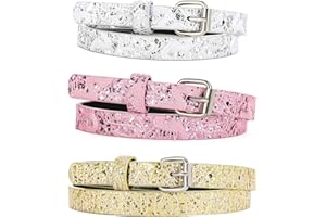 Belts for Girls 3 Pack Teen Kids Fashion Preffered PU Leather Glitter Belt Fit Pant 19"-30"
