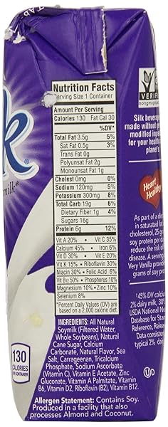 SILK SHELF-STABLE SOYMILK SINGLES, VERY VANILLA, DAIRY-FREE, VEGAN, NON-GMO PROJECT VERIFIED, 8 OZ., 18 PACK
