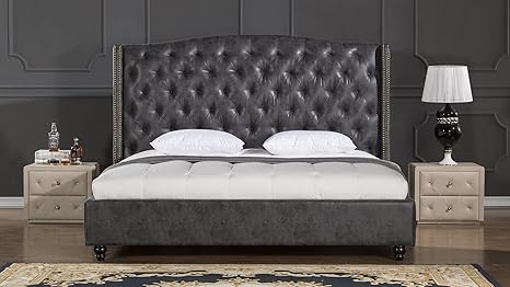 Sleep, that restful time that every body needs, is best with durable beds and quality mattresses: american eagle furniture drake mid century modern upholstered bed with tufted headboard queen size dark gray
