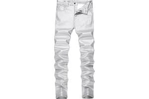 TENGINE Mens Disco Faux Leather Skinny Pants for Men Stretch Slim Fit Costume Night Club Theme Party