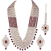 Aheli Royal Look Indian Kundan Beaded Necklace with Maang Tikka Set Ethnic Wedding Traditional Jewelry Gift for Women