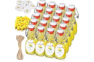 Skybooly 20 Sets Mini Lemon Swing Top Glass Bottle with Tags and Twine Small Swing Top Glass Jars for Limoncello Homemade Vanilla Extract Wedding Themed Party Favors(2oz,Lemon)