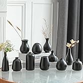 JOJUNO Black Bud Vases, Small Ceramic Vase Set of 11, Mini Pottery Vases for Flowers, Decorative Pieces for Home Modern Decor, Boho Decor, Chic Accents for Living Room Dining Table Shelves