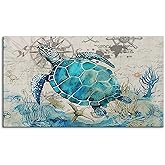 Arttown Summer Sea Turtle Ocean Painting Door Mat, 17 x 30 Fish Blue Vintage Doormat Decorative Home Floor Mat, Non Slip Rubb