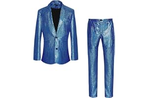CARUHIF Men's 70s Disco Outfit Rainbow Suit Sequin Jacket and Pants Halloween Party Costume