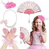 Sintege 4 Pcs Girls Tea Party Set Girls Tea Party Accessories Gloves Hats Necklace Fans for Toddler