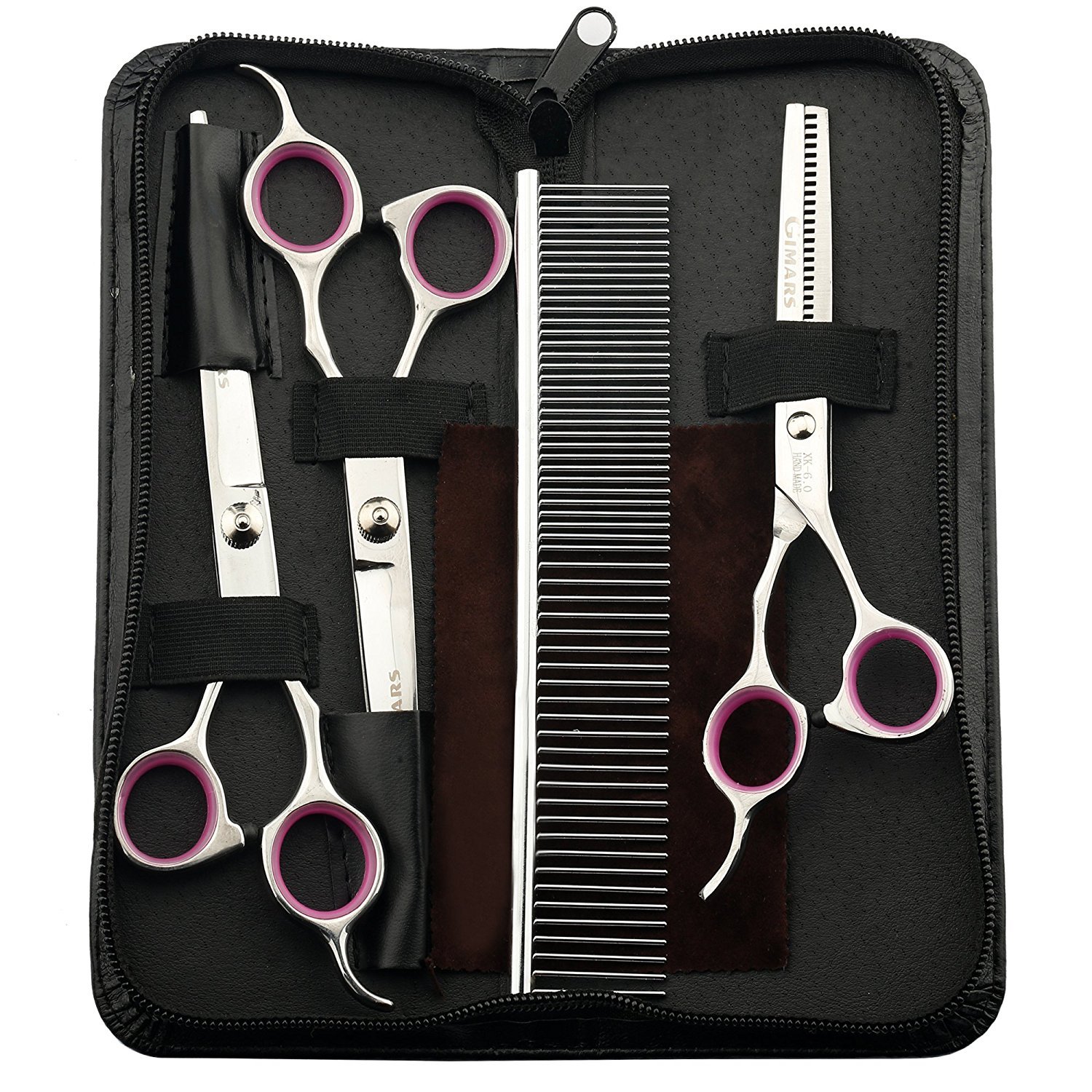 5 PCS Pet Grooming Scissors Kit,Professional Dog Cat Grooming Scissors Include Grooming Comb & Cutting&Curved&Thinning Shears with Safety Rounded Tips