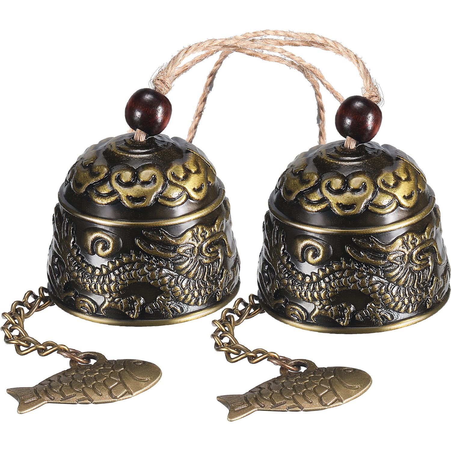Photo 1 of 2 Pieces Fengshui Bell Vintage Dragon Bell Fengshui Wind Chimes Good Luck Hanging Supplies for Home Garden Good Luck Blessing Patio Yard Indoor Outdoor Front Door Decorations