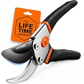 VOTREK&reg; 8.5" Bypass Pruning Shears, Jam-Proof Spring Clippers for branches | Sharp &amp; Anti-Rust SK5 Blade, Ergonomic Non-Slip Grip for Weak Hands, Garden Pruner for Rose, Bonsai, Heavy Duty Tree Trimming