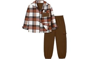 Queenstyle Toddler Boy Clothes 2Pcs Flannel Plaid Shirt and Sweatpants Outfits Fall Winter Boys Clothing for 3-8 Years