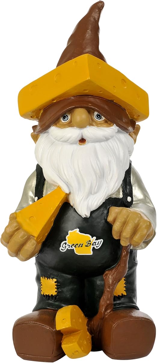 Green Bay Packers Thematic Cheesehead City Gnome, Outdoor Green Bay Packers Thematic Cheesehead City Gnome, Outdoor