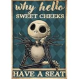 Pozino Metal Tin Signs Vintage Jack Skellington The Nightmare Before Christmas Vintage Metal Sign Bathroom 16x12 inch