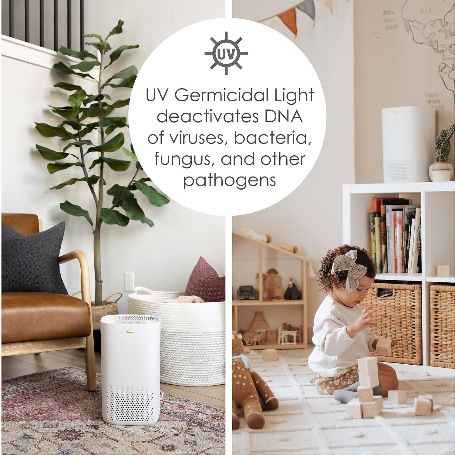 Crane Air Purifier with True HEPA Filter, UV Light, 250 Sq Feet Coverage, Timer Function, Sleep Mode, Washable Particle Filter, EE-5067