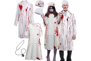 Skicuff Halloween Unisex Hospital Gown - Bloody Pattern Printed Doctor and Patient Gown Costumes 2025 with Blood Gauze Roll Halloween Couples Costume Set for Scary Cosplay Party Men Women Costume